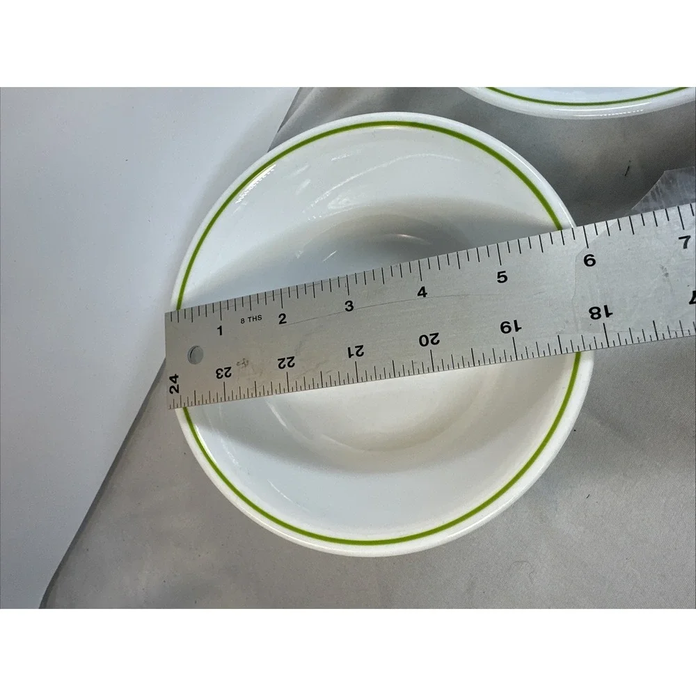 Set of 2 Corelle Cereal Bowls White with Green Band 6 1/4